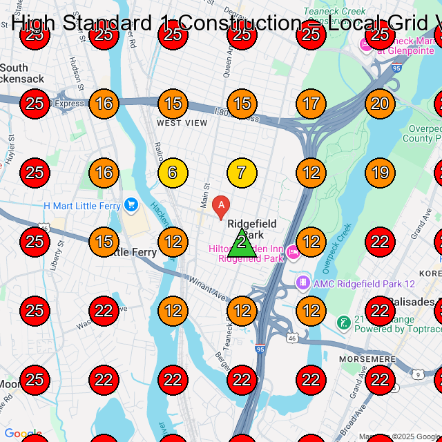 High Standard 1 Construction GeoGrid visibility map for Roofing Contractor in Ridgefield Park